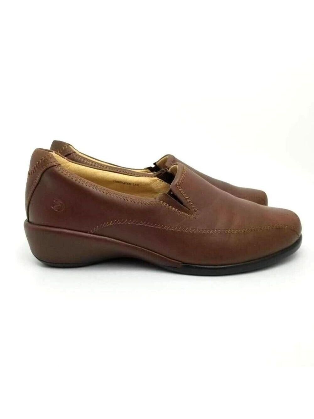 Aravon Womens Slip On Wedge Loafer Shoes Brown Leather Sz 7B